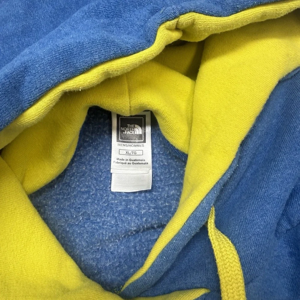 The North Face Hoodie Mens XL Blue Yellow Never Stop Exploring Pullover Fleece